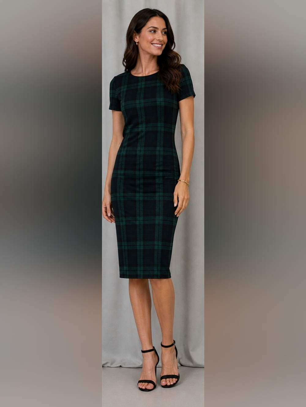 Triona Designs Ireland Plaid Midi Dress with Green & Pink Window Pane Print ONLY
